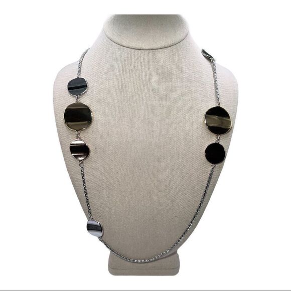 Alfani Tri-Tone Rippled Disk Station Necklace Gold Silver Rose Gold-Tone NWT - Picture 2 of 3